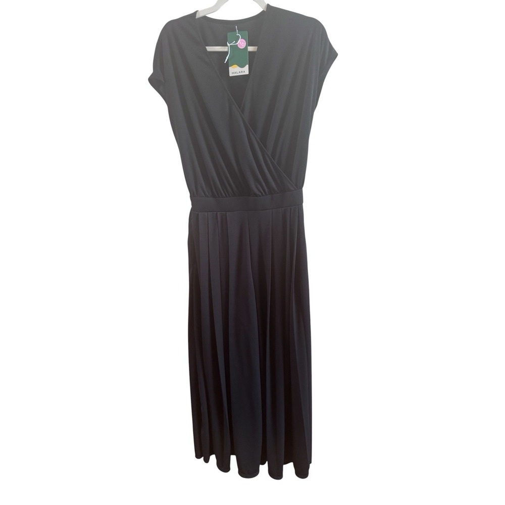 NWT Black Halara Wide Leg Flowy Waffle Jumpsuit Sz‎ Medium Short Sleeves Pockets